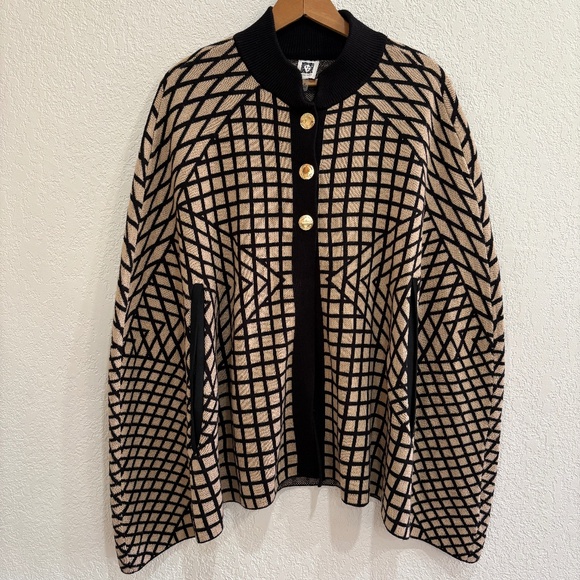 Other - Anne Klein Geometric Knit Shawl Poncho – Gold Button Cape, Size M